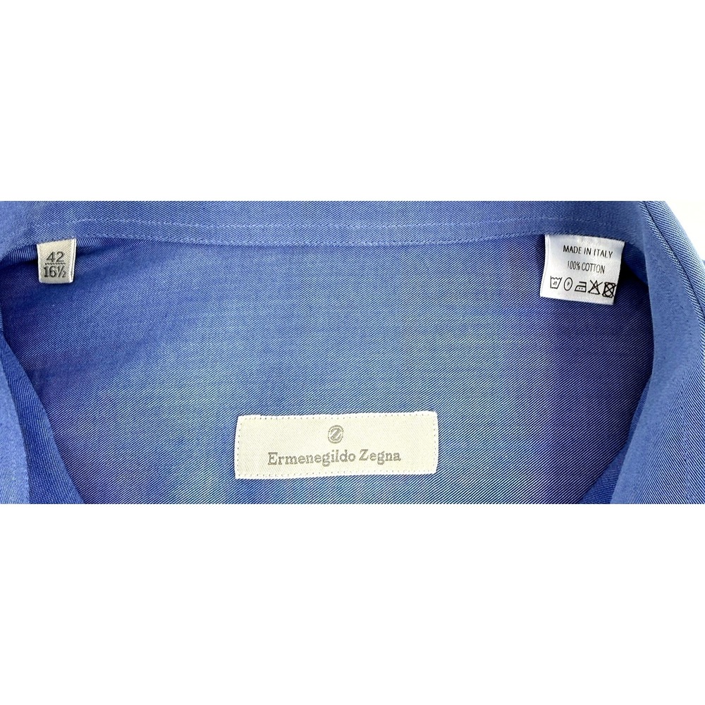 Ermenegildo Zegna Dress Shirt 42 16.5 Blue Cotton Italy Luxury Button Up - Picture 6 of 8